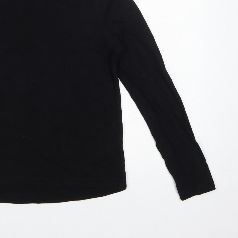 Whistles Women Black Small Organic Cotton Long Sleeve Basic T-Shirt
