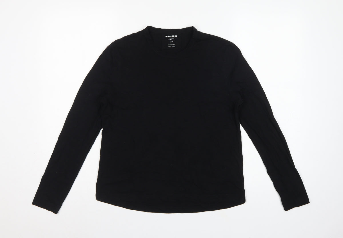 Whistles Women Black Small Organic Cotton Long Sleeve Basic T-Shirt