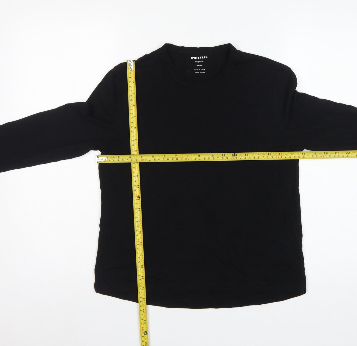 Whistles Women Black Small Organic Cotton Long Sleeve Basic T-Shirt