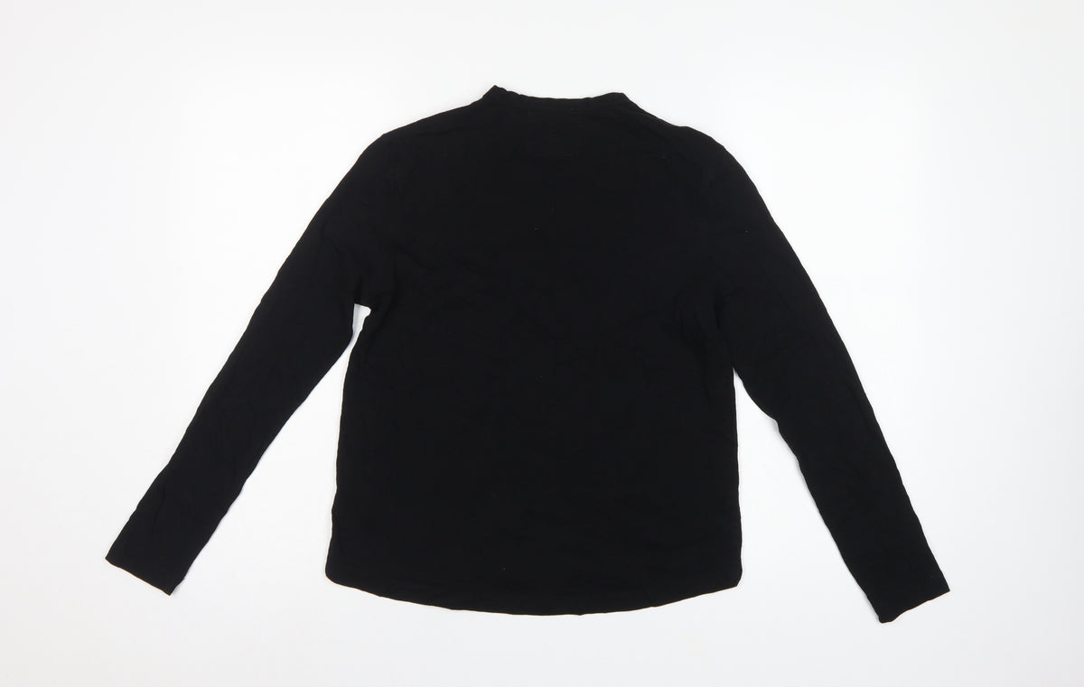 Whistles Women Black Small Organic Cotton Long Sleeve Basic T-Shirt
