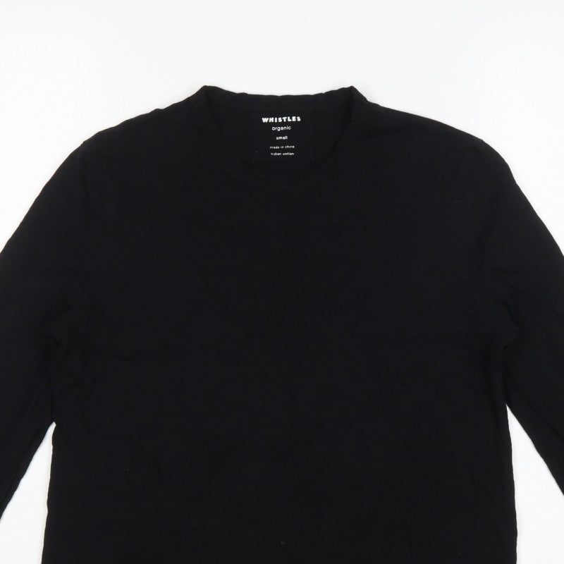 Whistles Women Black Small Organic Cotton Long Sleeve Basic T-Shirt