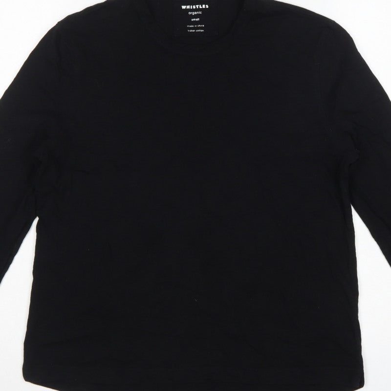 Whistles Women Black Small Organic Cotton Long Sleeve Basic T-Shirt