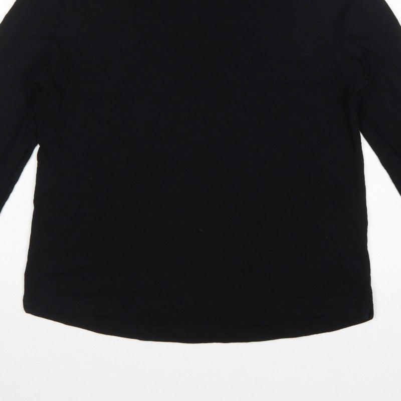 Whistles Women Black Small Organic Cotton Long Sleeve Basic T-Shirt