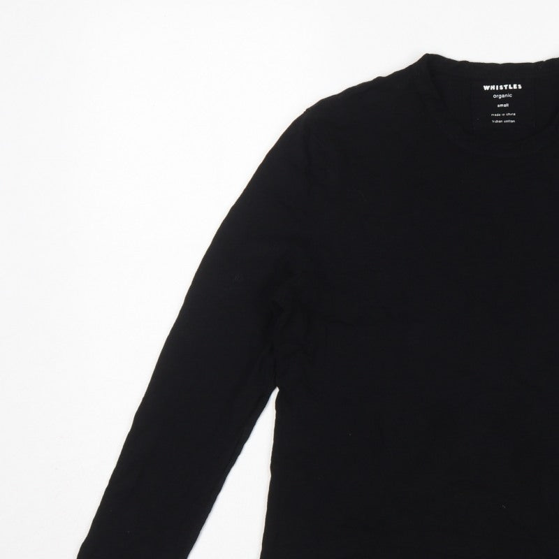 Whistles Women Black Small Organic Cotton Long Sleeve Basic T-Shirt