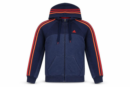 Adidas Men Blue S Full Zip Hooded Striped Sports Hoodie