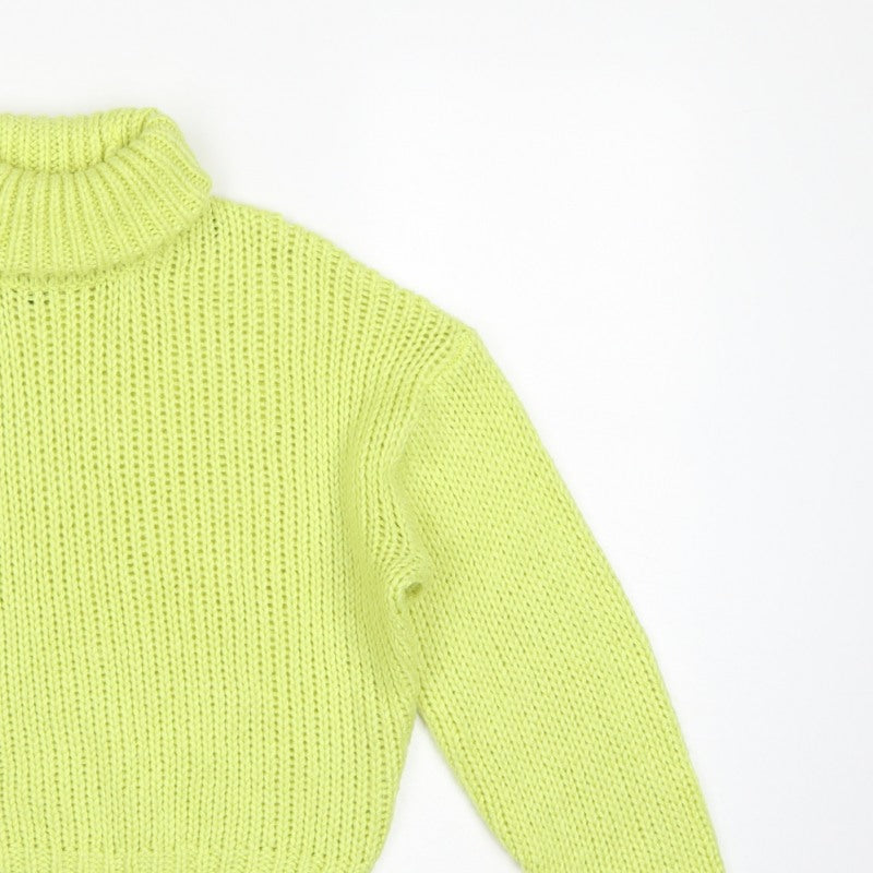 H&M Women Green M Chunky Knit Roll Neck Pullover Jumper
