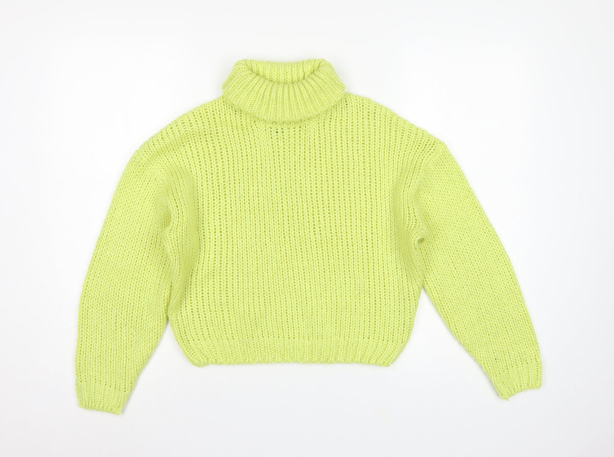 H&M Women Green M Chunky Knit Roll Neck Pullover Jumper