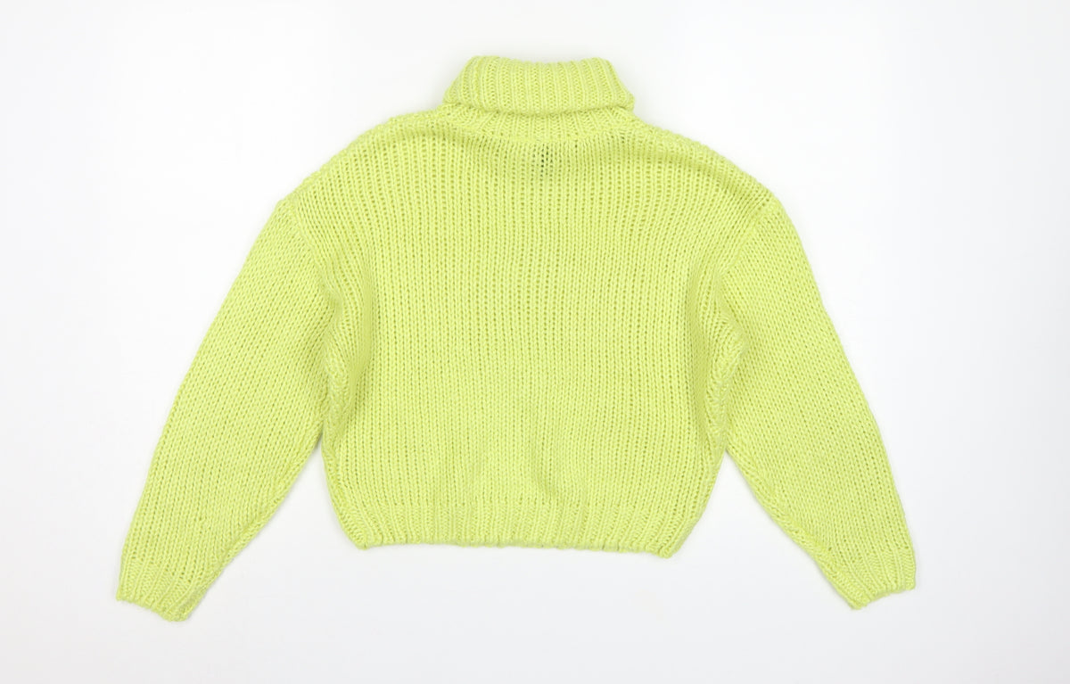 H&M Women Green M Chunky Knit Roll Neck Pullover Jumper