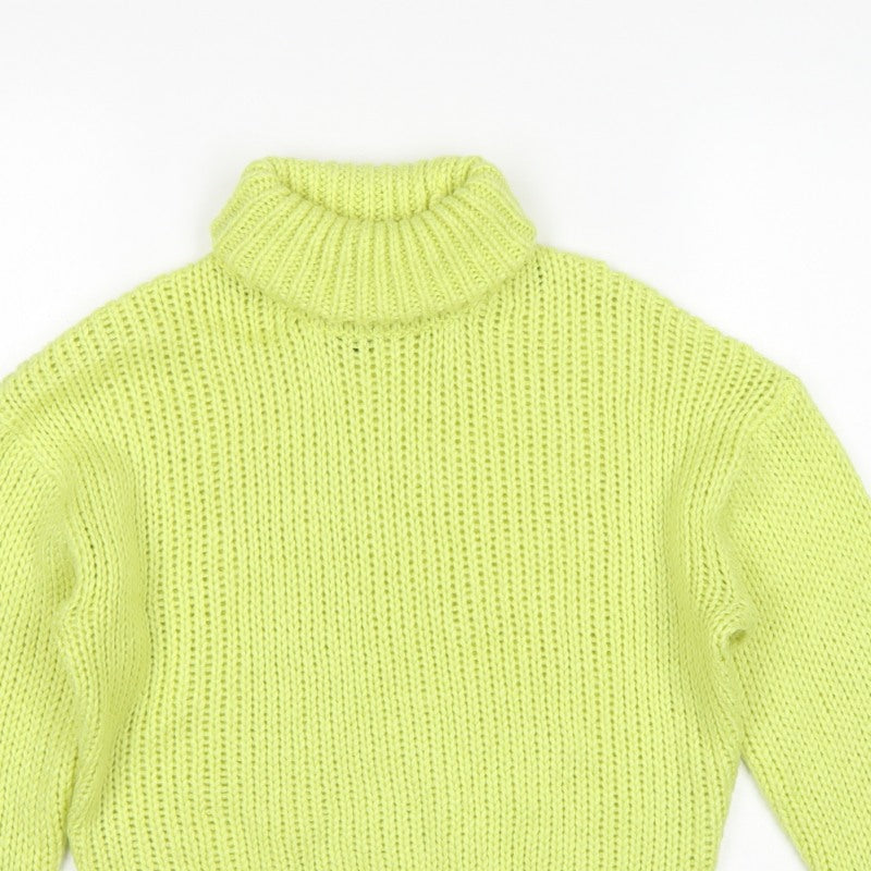 H&M Women Green M Chunky Knit Roll Neck Pullover Jumper