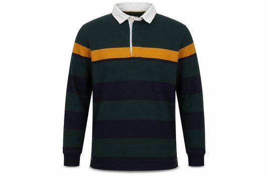 Marks and Spencer Men Green M Striped Long Sleeve Rugby Polo Shirt