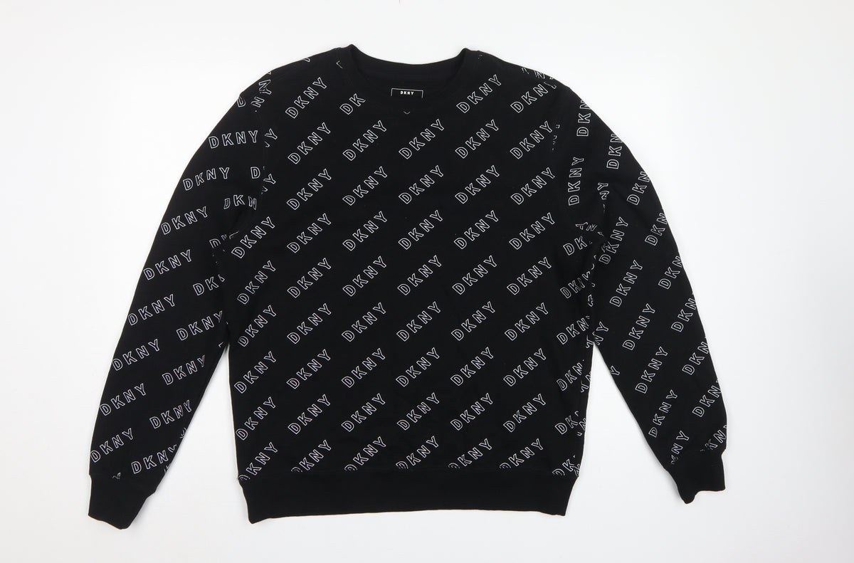 DKNY Women’s Black M Logo Print Pullover Crew Neck Sweatshirt