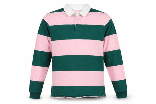 Marks and Spencer Men's Green Pink Stripe Rugby Polo M Long Sleeve