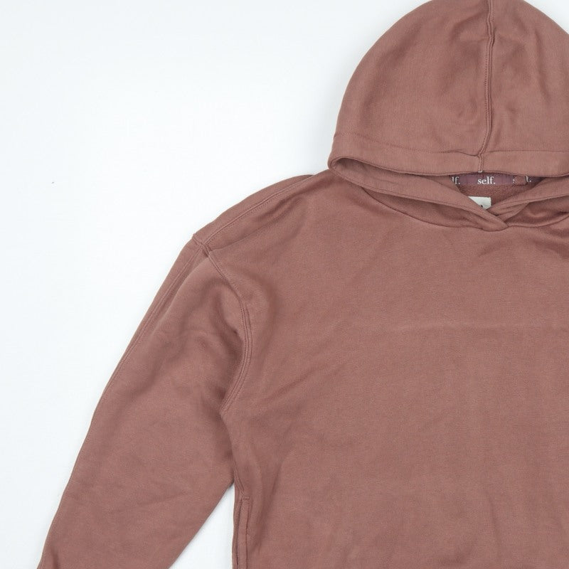 Self. Women’s Brown S Pullover Hoodie Embroidered Logo Pockets
