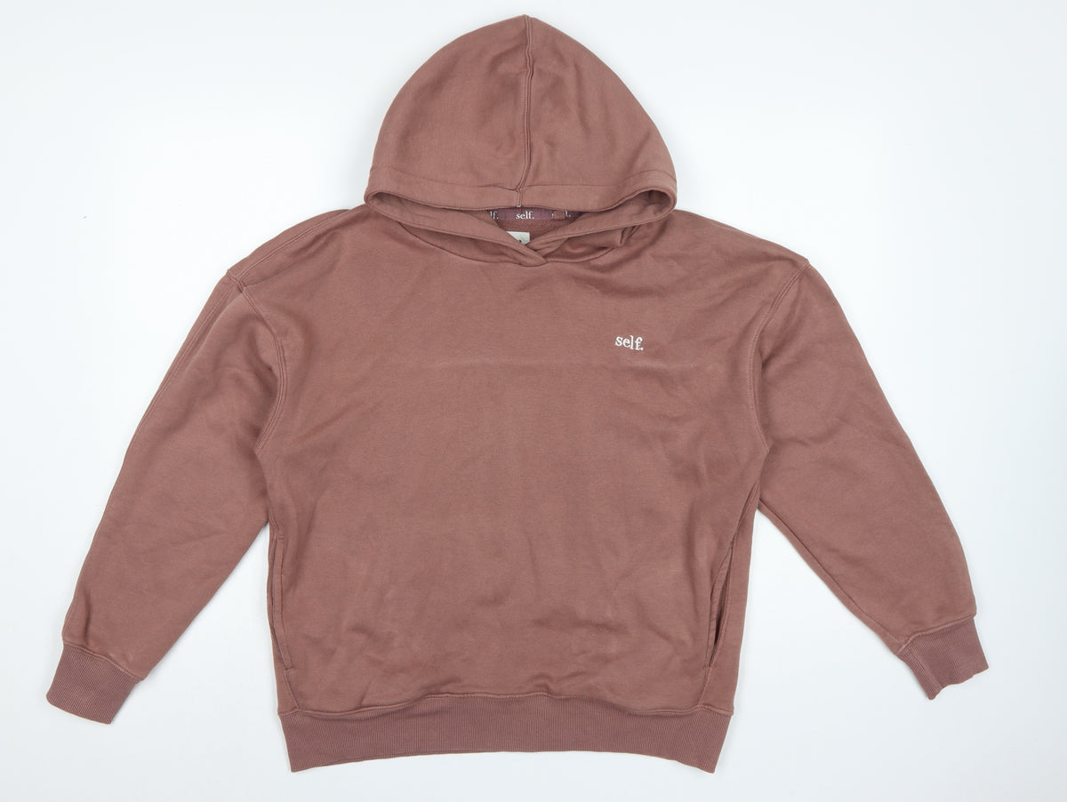 Self. Women’s Brown S Pullover Hoodie Embroidered Logo Pockets