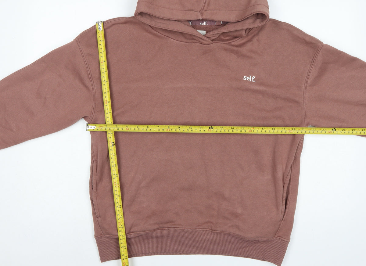 Self. Women’s Brown S Pullover Hoodie Embroidered Logo Pockets