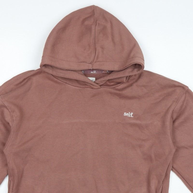 Self. Women’s Brown S Pullover Hoodie Embroidered Logo Pockets