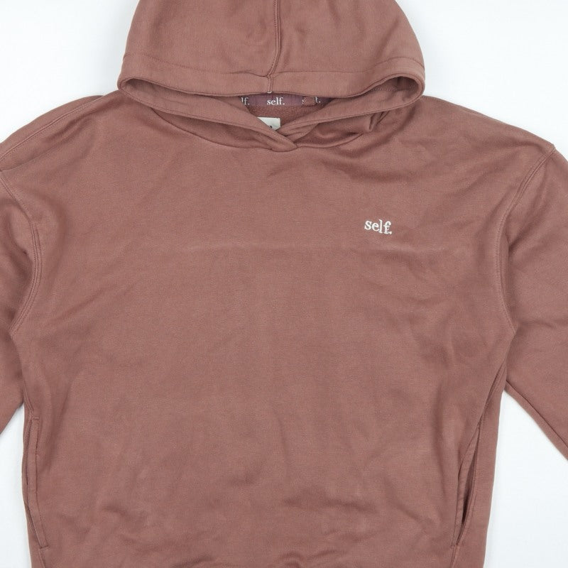 Self. Women’s Brown S Pullover Hoodie Embroidered Logo Pockets