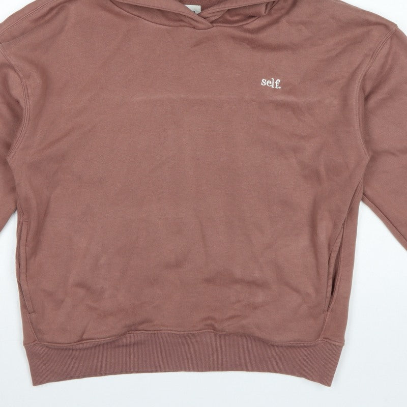 Self. Women’s Brown S Pullover Hoodie Embroidered Logo Pockets