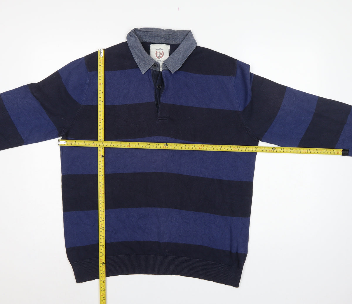 Atlantic Men’s Blue Striped L Collared Cotton Henley Jumper