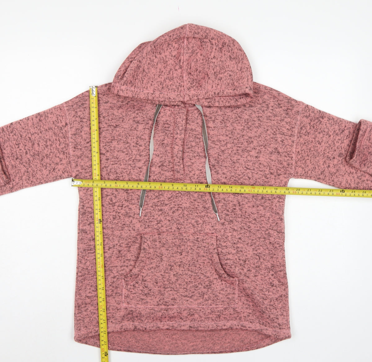 TU Women Pink Marl Hooded Pullover Sweatshirt Size 10 Pockets
