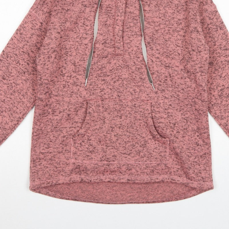 TU Women Pink Marl Hooded Pullover Sweatshirt Size 10 Pockets