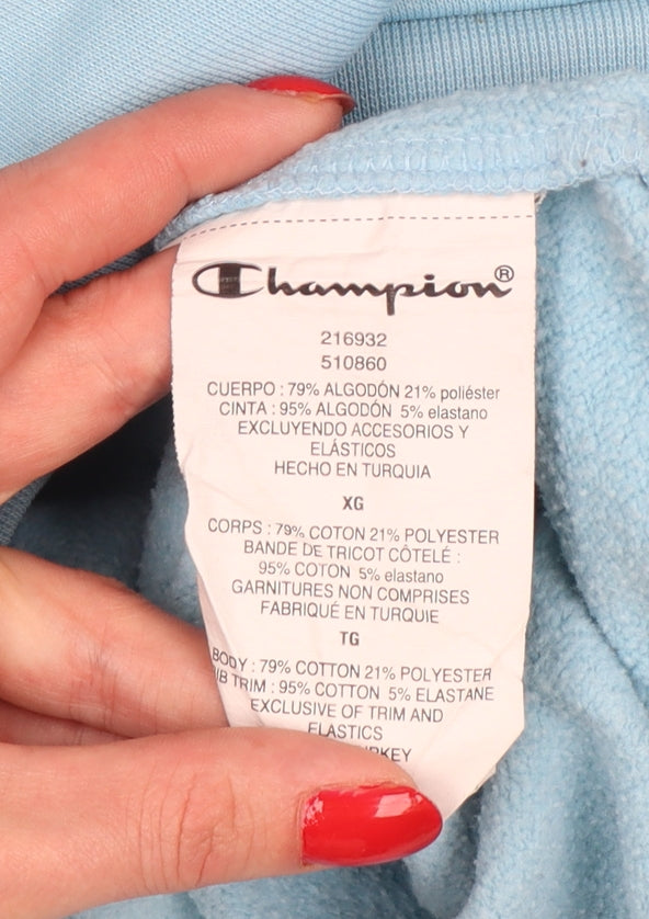 Champion Men Blue XL Pullover Hoodie Logo Fleece Kangaroo Pocket