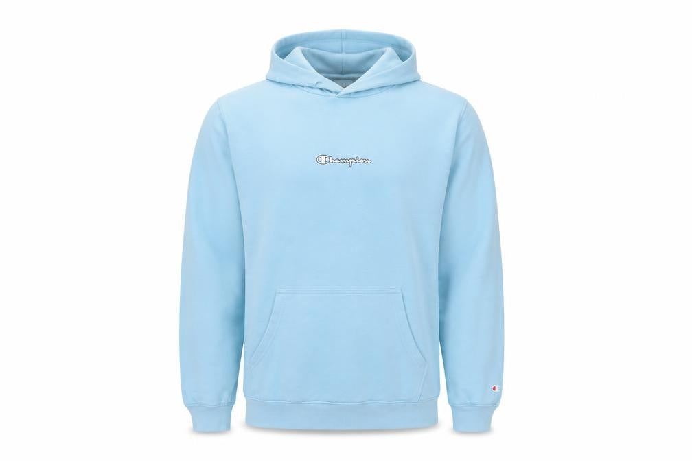 Champion Men Blue XL Pullover Hoodie Logo Fleece Kangaroo Pocket