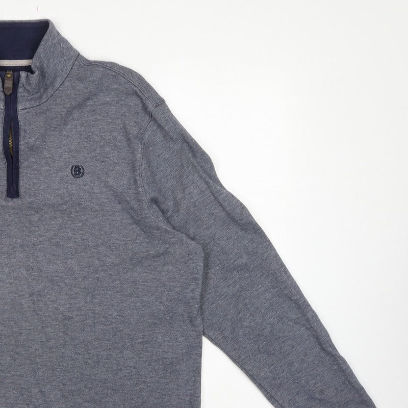 Marks and Spencer Men Grey L Quarter Zip High Neck Cotton Sweatshirt