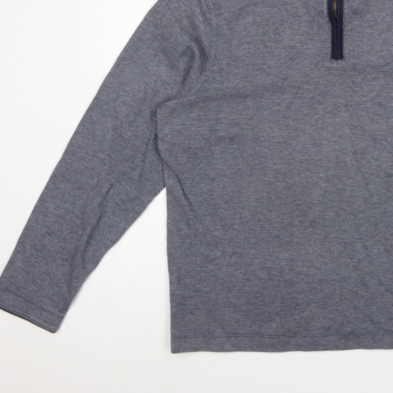 Marks and Spencer Men Grey L Quarter Zip High Neck Cotton Sweatshirt