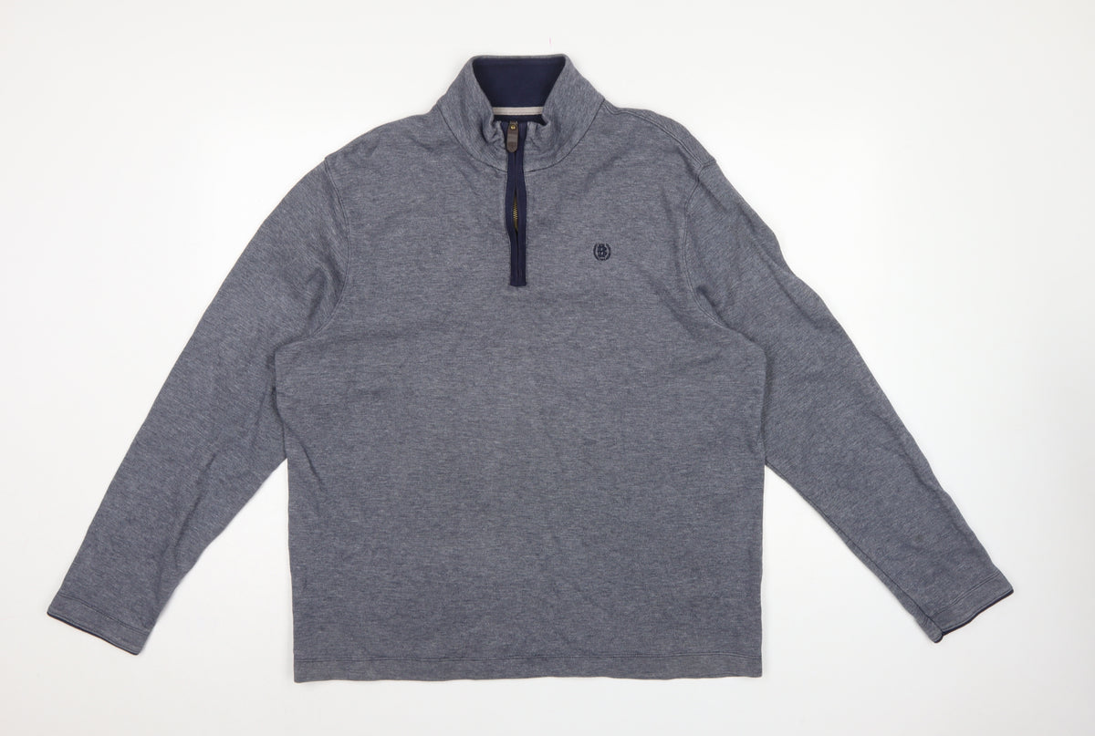 Marks and Spencer Men Grey L Quarter Zip High Neck Cotton Sweatshirt