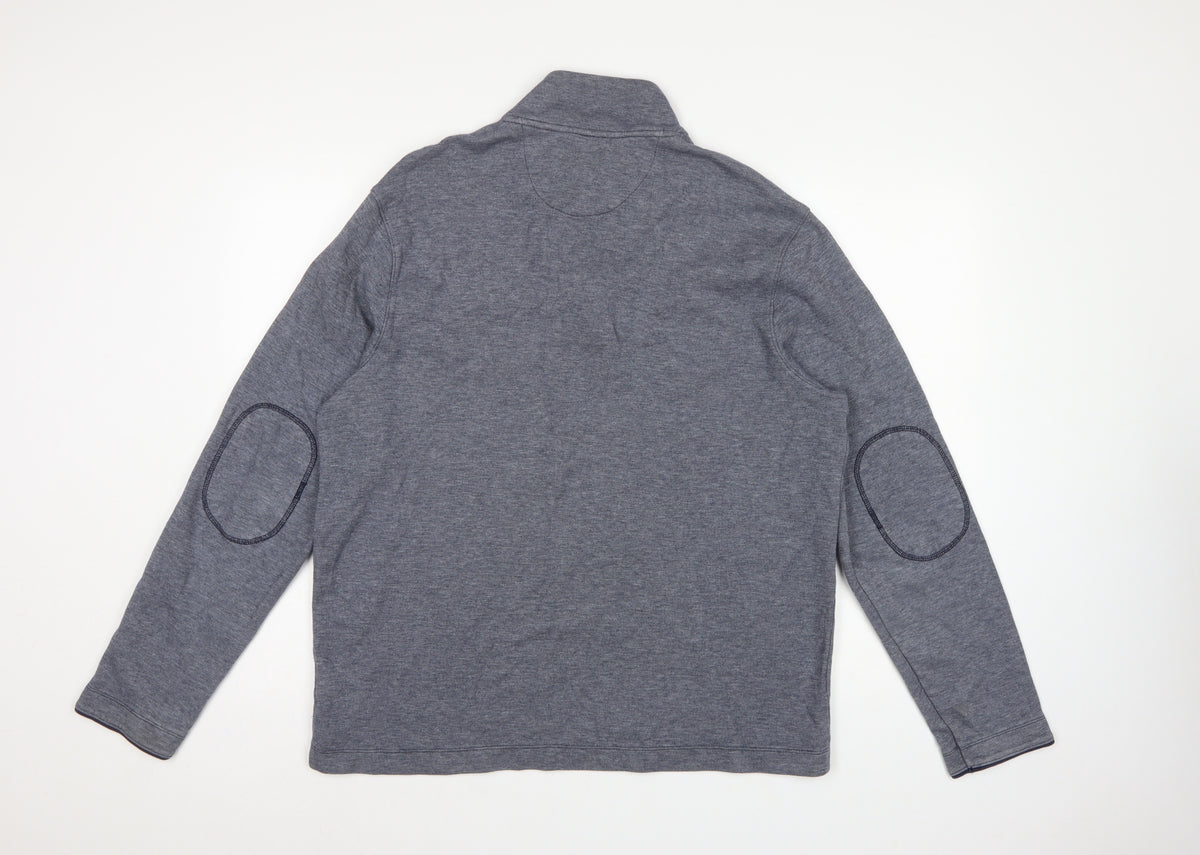 Marks and Spencer Men Grey L Quarter Zip High Neck Cotton Sweatshirt