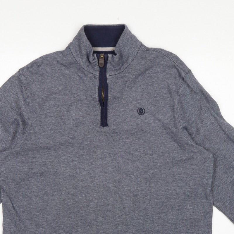 Marks and Spencer Men Grey L Quarter Zip High Neck Cotton Sweatshirt