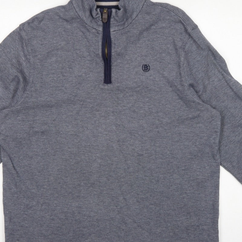 Marks and Spencer Men Grey L Quarter Zip High Neck Cotton Sweatshirt