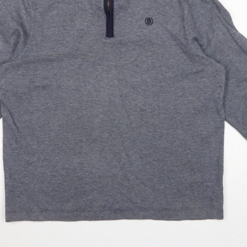 Marks and Spencer Men Grey L Quarter Zip High Neck Cotton Sweatshirt