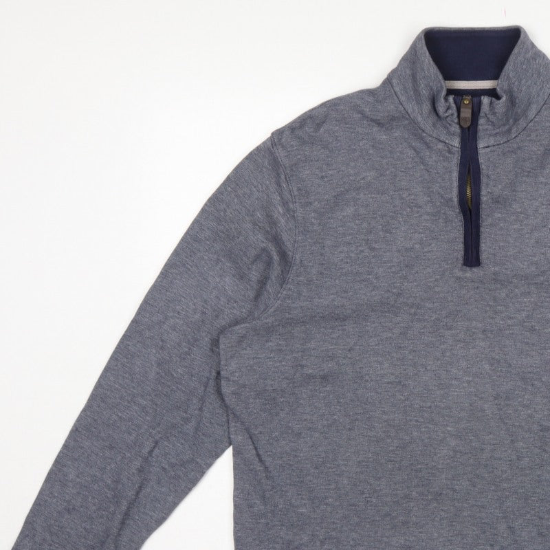 Marks and Spencer Men Grey L Quarter Zip High Neck Cotton Sweatshirt
