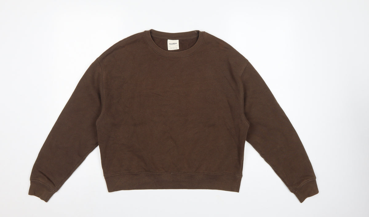 Pull&Bear Women’s Brown M Relaxed Crew Neck Fleece Sweatshirt