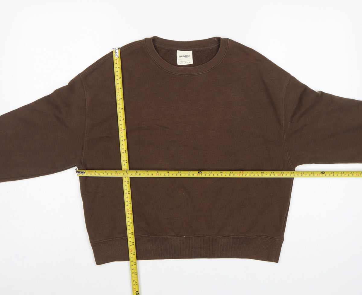 Pull&Bear Women’s Brown M Relaxed Crew Neck Fleece Sweatshirt