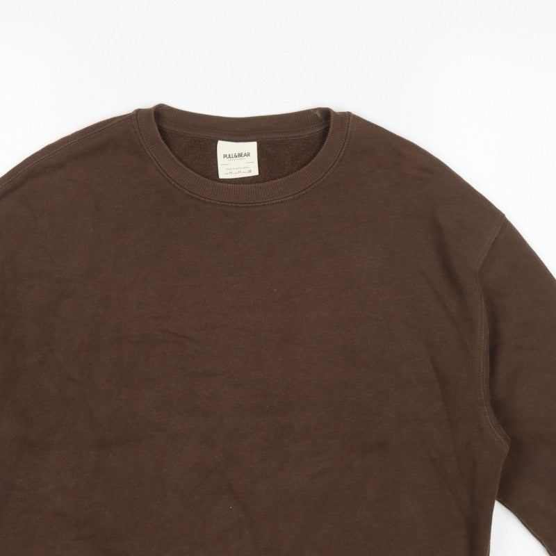 Pull&Bear Women’s Brown M Relaxed Crew Neck Fleece Sweatshirt
