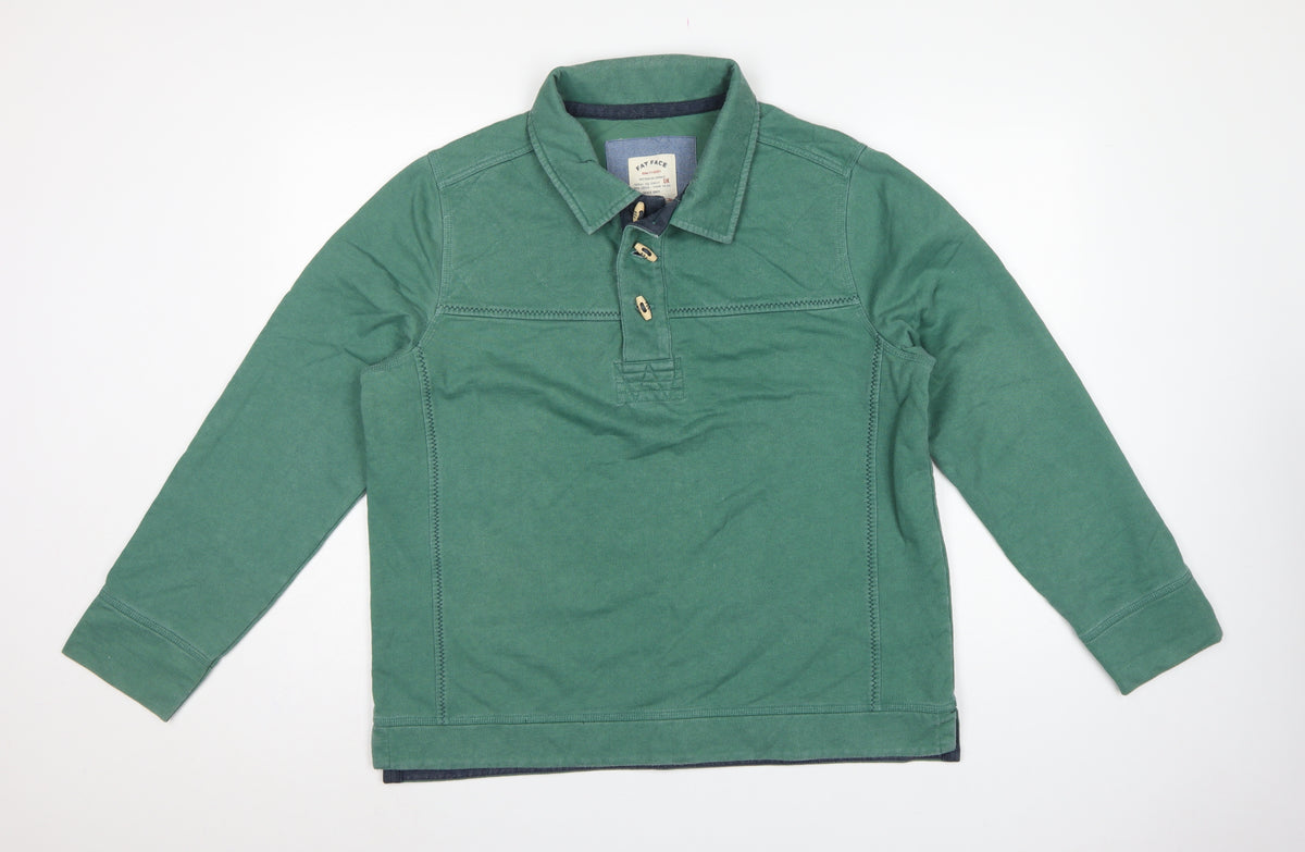 Fat Face Men's Green L Collared Button Henley Sweatshirt