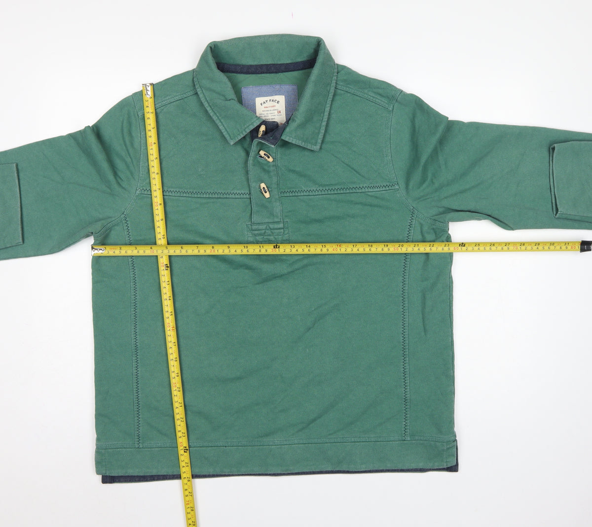 Fat Face Men's Green L Collared Button Henley Sweatshirt