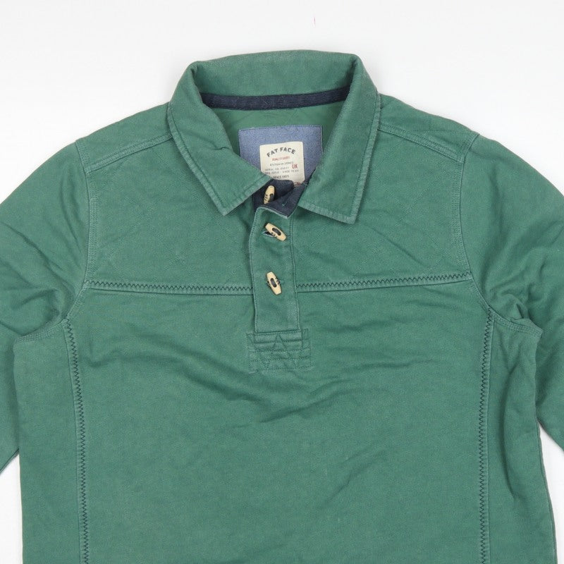 Fat Face Men's Green L Collared Button Henley Sweatshirt
