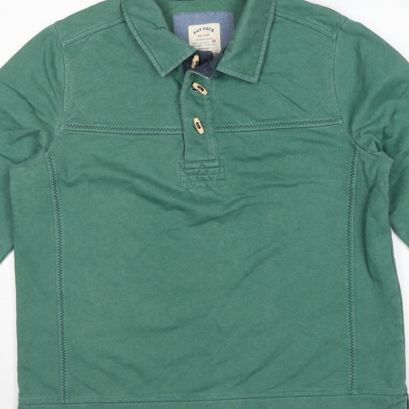 Fat Face Men's Green L Collared Button Henley Sweatshirt