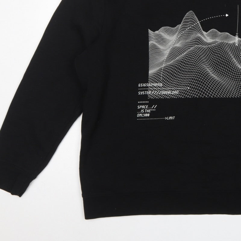 H&M Men Black XL Space Graphic Print Crew Neck Pullover Sweatshirt