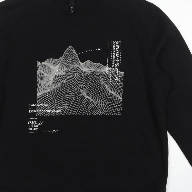 H&M Men Black XL Space Graphic Print Crew Neck Pullover Sweatshirt