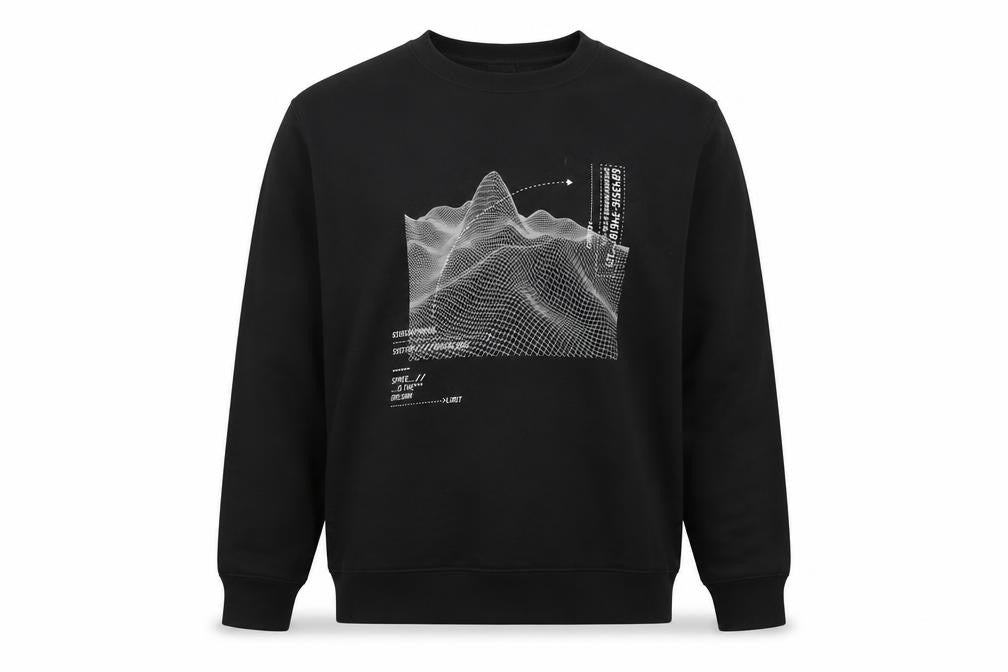 H&M Men Black XL Space Graphic Print Crew Neck Pullover Sweatshirt