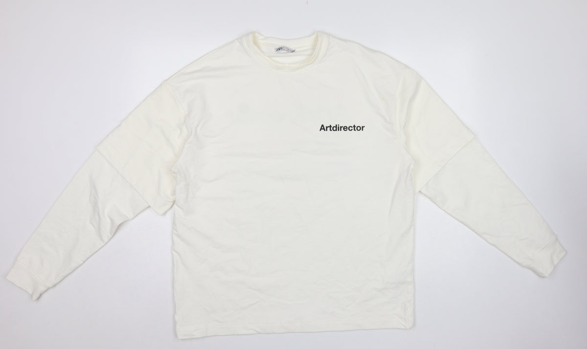 Zara Men Ivory M ArtDirector Graphic Print Crew Neck Pullover Sweatshirt