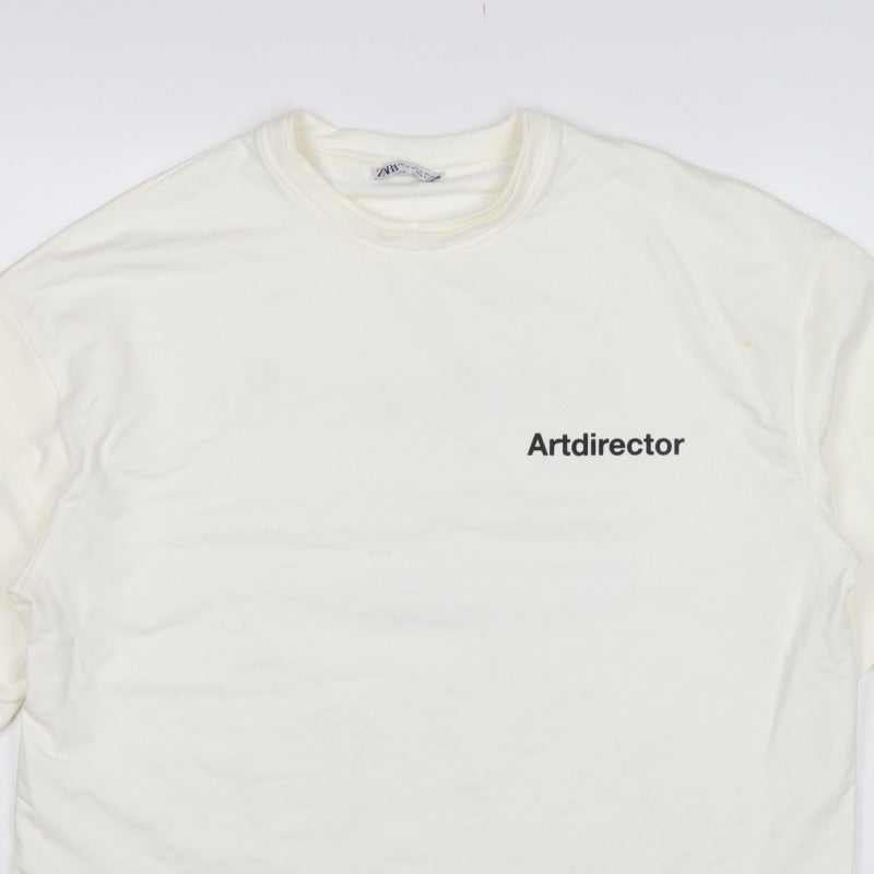 Zara Men Ivory M ArtDirector Graphic Print Crew Neck Pullover Sweatshirt