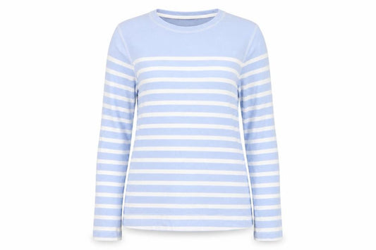 Marks and Spencer Women Blue Stripe Cotton Thermal Long Sleeve Top UK 12