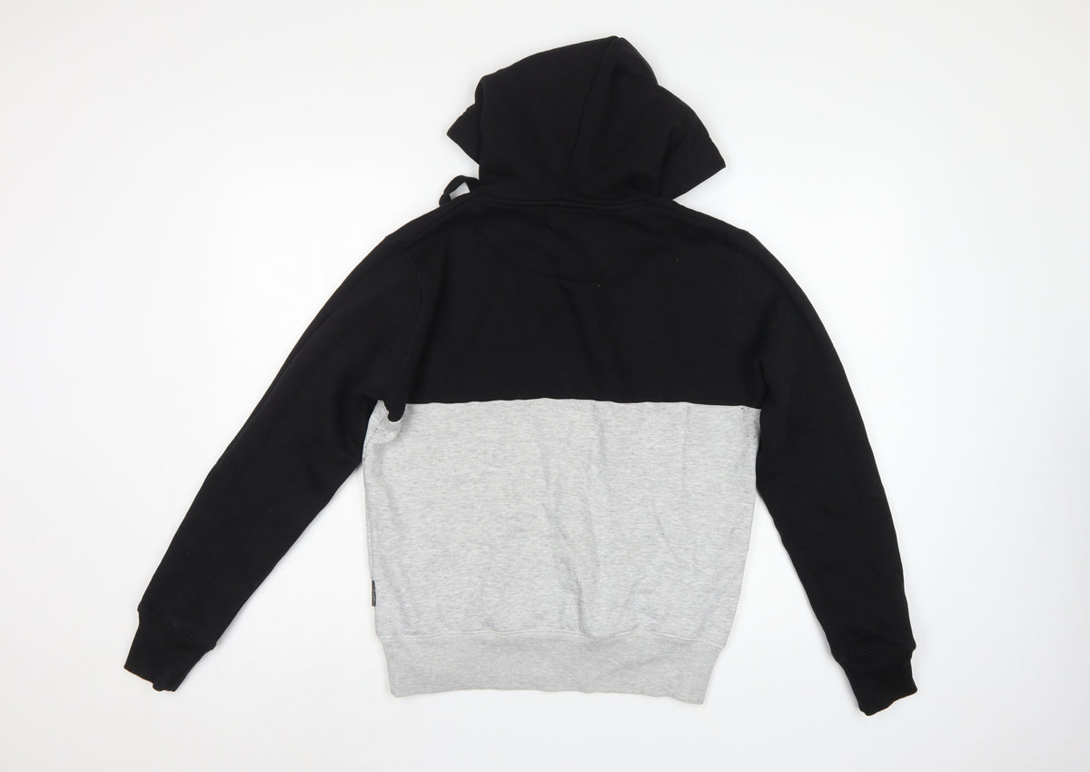 FCUK Men’s Black Grey S Pullover Hoodie Embroidered Logo