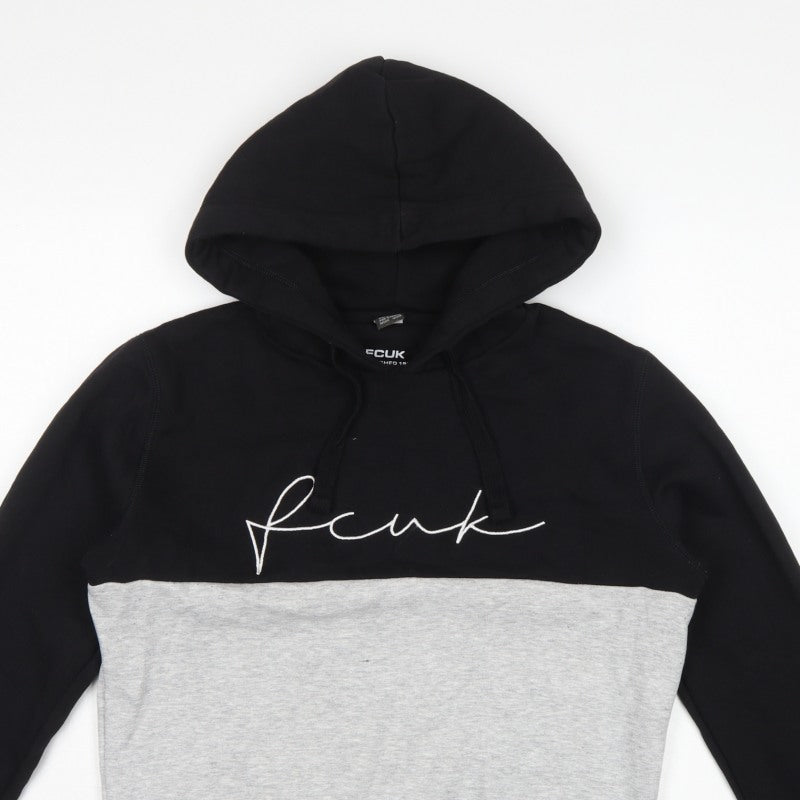 FCUK Men’s Black Grey S Pullover Hoodie Embroidered Logo